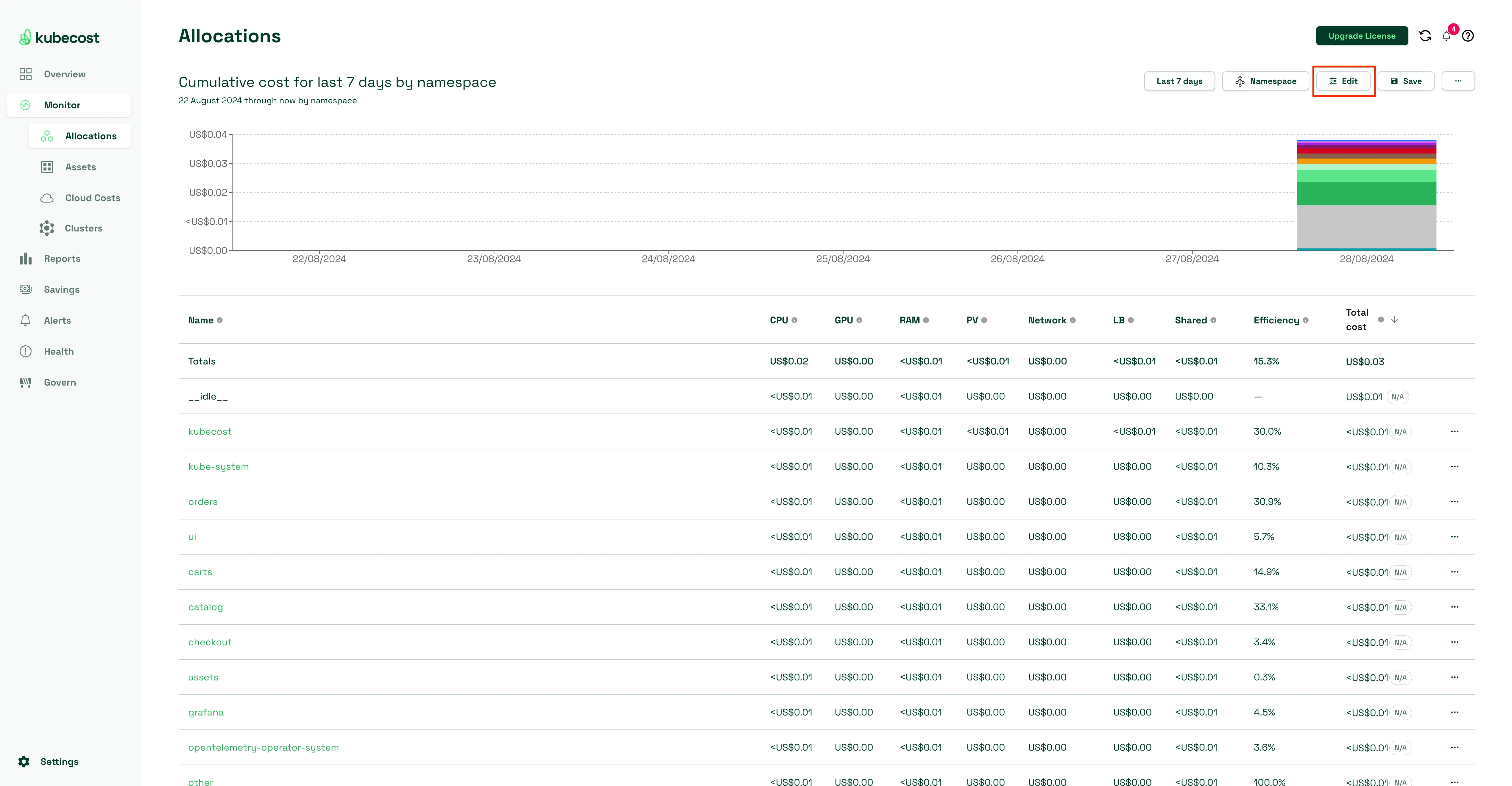 Kubecost cost allocation - filter
